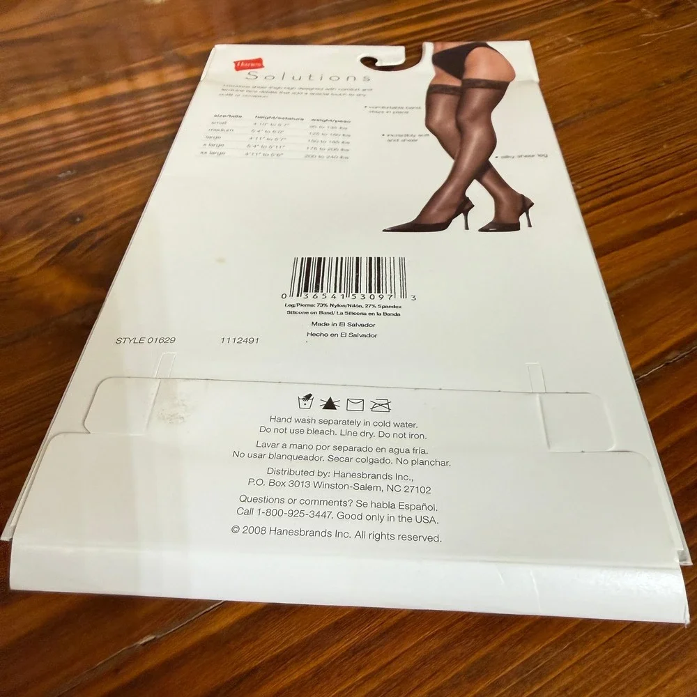 Hanes Solutions Thigh High Stockings Women L Barely Black New Silky Sheer 01629
